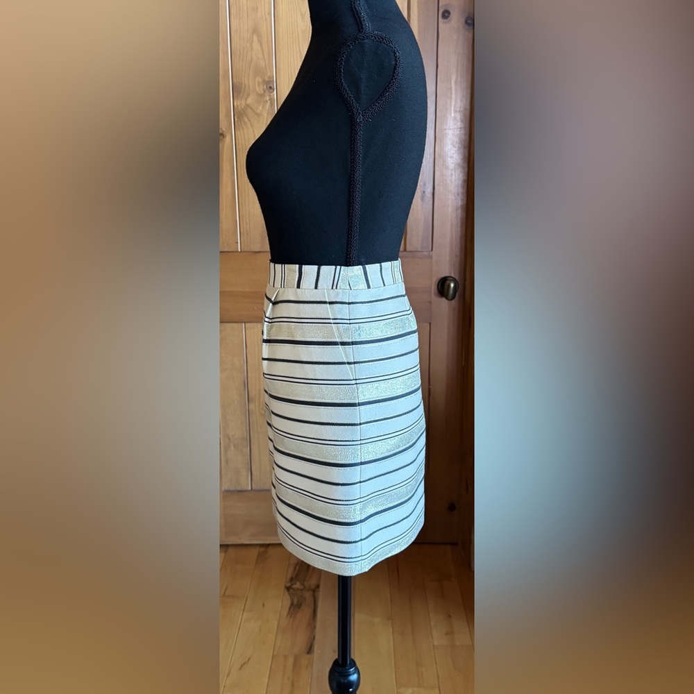 J. Crew Silk Blend Metallic Gold & Cream Striped Mini Skirt (8) - Picture 4 of 16